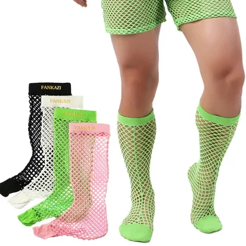1 Pár Módne pánske Sieťovina Vidieť Cez Sexy Zábavné Ponožky Transparentné Gay Vianočné Kolená Vysoké Ponožky Mužskej Strany Duté Z Ponožky