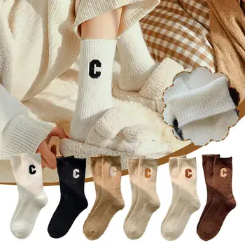 1 Pár Plyšové Ponožky Ženy Vlnené Ponožky Teplé Zimné Hrubé Ponožky Cashmere Bežné Ponožky Módne Jednofarebné Ponožky Pohodlný Domov Ponožky