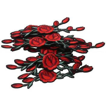 15 Kusov 4,8 x 1.5 palca Rose Vyšívané Škvrny Červenej Polyester Oblečenie Železa-na Vyšívané Patch Rose tvar Roztomilý Dekorácie