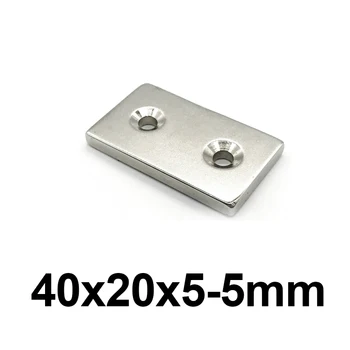 2/5/10pcs 40x20x5-4 mm Silné Quadrate Neodýmu Magnet Dvojité Otvor 4 mm NdFeB Magnetické Vzácnych Zemín Magnety 40*20*5-4 mm