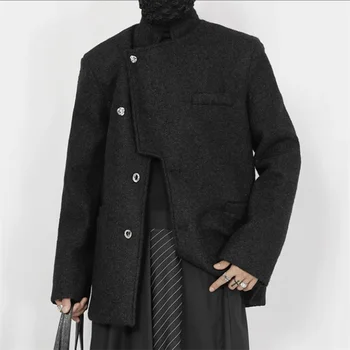 2024 originálne pánske nové vlnené kabát zimný vyhovovali Čínsky stojan golier kovové pracky voľné vlnená kombinéza kabát