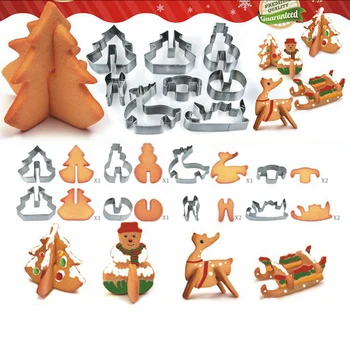 8pcs/súbor Cookie Frézy, 3D Gingerbread House Vianočné Stainess Ocele Fondant Tortu Formy Biscuit Formy na Pečenie Nástroje