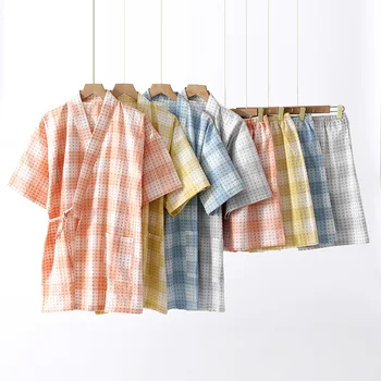 Bavlna Kimono Župan Sady Pyžamo Oblečenie pre Ženy Sleepwear-Krátke rukávy Šortky tvaru Domácnosti, Oblečenie, Župan Oblek