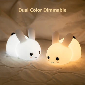 Bunny Nočné Svetlá Pre Deti Dual Color USB Nabíjateľné Diaľkové Ovládanie Touch Nočná Lampa Roztomilé Veci Darčeky Pre Baby Škôlky