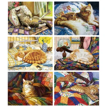Diamond Maľovanie Farebné Mačka 5D DIY Mozaikové Kamienky Obrázky Výšivky Zvierat Plavidlá Auta Samolepky na Stenu Domova