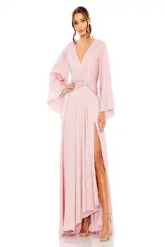 Elegantné Dlhé Ružové tvaru Šifón Večerné Šaty So Štrbinou A-Line Dĺžka Podlahy Skladaný Svadobný Hosť Šaty pre Ženy