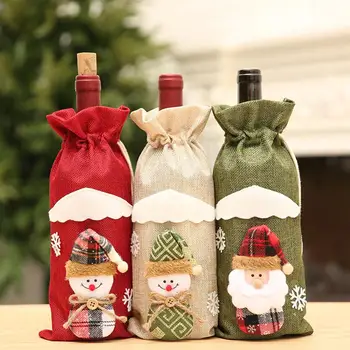 Fľaša vína Dekorácie na Slávnostnú Fľaša Vína Zahŕňa Santa Claus Snehuliak Stolové Dekorácie pre Domov Strany Vianoce na Vianoce
