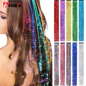 Iskru Vlasy Pozlátko Čip V Rozšírení Syntetické Rainbow Farebné Lesk Vlasov Rozšírenia Strany Zvýrazniť Príčesky Pre Dievčatá