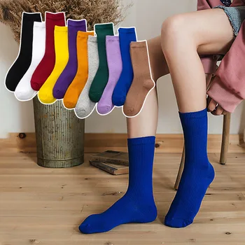 Japonský Kórea Vysokej Školy Dievčatá Vysoké Ponožky Voľné Ponožka Pevných Farieb Dvojitej Ihly, Pletacie Bavlna Dlhé Ponožky Pre Ženy