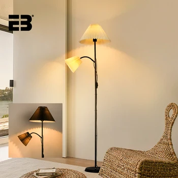 LED Poschodí Lampa Skladaný Textílie 2 Svetlá E27 EÚ Plug Stojí Tabuľka Svetlo Obývacia Izba Domova Gauč Rohu Spálne, Nočné Lampy