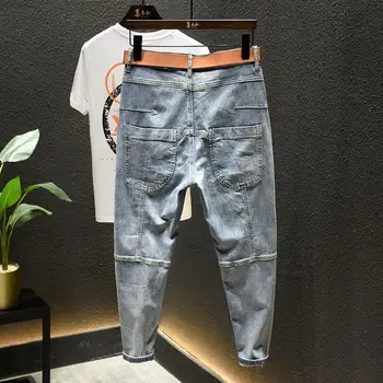Luxusné Nové Slim Fit Jeans pre Mužov Bežné Džínsové Nohavice s Elastické Manžety pre Jar a na Jeseň Washec Cargo Hip Hop Rifle Muž