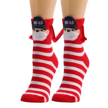 Magnetické Vianočné Ponožky Zábavné Magnetické Sacie Pár Pruhované Ponožky Snowflake Tlač Držanie Rúk Mid-tube Vianočné Ponožky