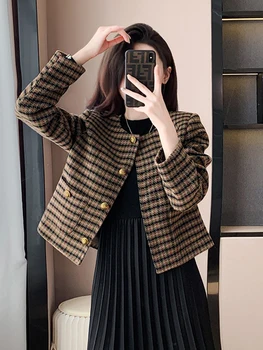 Malé Vôňa Luxusný Dizajn Jeseň Ženy Vintage Koberčeky Jednoduché Tweed Bunda Krátke Kabáty Kórejský Streetwear Módy Vlnené Outwea