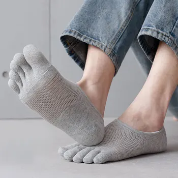 Muž Papuče Prst Ponožky Oka Duté No Show Ponožky Potu-odčerpanie Loď Členok Ponožka Krátke Ponožky Bavlna Priedušná Päť Prstov Ponožky