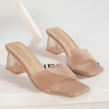 Nové Letné Vysoké Podpätky Ženy PVC Transparentné Sandále Sexy Otvorené Prst Čerpadlá Žena Vonku Papuče pre Dámy Sandále