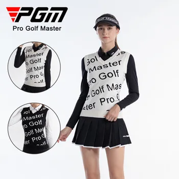 PGM Jeseň Ženy tvaru Pletené Golf Vesta Lady List Tlačených Topy Fleece Tričko bez Rukávov Zime, Vetru Teplé Golf Vesta