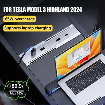 Pre Tesla Model 3 Highland 2024 65W Rozšírenie Dock Centrálne Riadenie Nabíjania Vypínacia USB HUB Príslušenstvo Extender Rýchly, Inteligentný