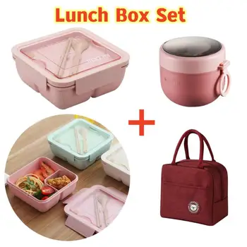 Prenosné Lunch Box Obed Tašky pre Deti Školského Úradu Bento Box s Riadu Thermal Bag Kompletná sada Mikrovlnnej Kúrenie