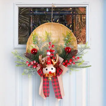 Realistické Vianočný Veniec Vianocami Umelý Veniec Slávnostné Dovolenku Garland Santa Snehuliak Elk Veniec s Borovicová Šiška Berry