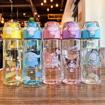 Sanrio 550ml Kawaii Fľaša na Vodu Kuromi Cinnamoroll Komiksu, Anime Sklo Pohár Rukáv Hračky Pre Deti Kawaii Darček Fľaša Vody Pohár