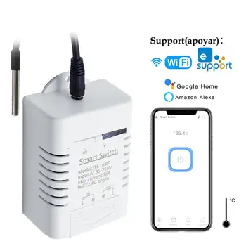 Smart Switch S Indikátor Bezdrôtovej Teplota Vlhkosť Kontroly 16A WiFi Prepínač Kompatibilný So Alexa Domov