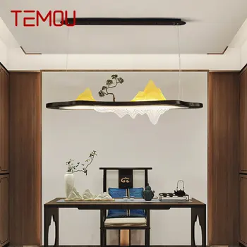 TEMOU Čínsky Štýl LED Prívesok, Creative Zen Jednoduchosť Obdĺžnikový Krajiny Osvetlenie Luster Pre Domáce Teahouse Dekor
