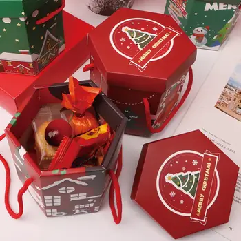 Vianočný darček Držiteľ Biscuit Kontajner Slávnostné Candy Cookie Jablká Vianočné Darčekové krabičky s Prenosné Lano Veselé pre Strán