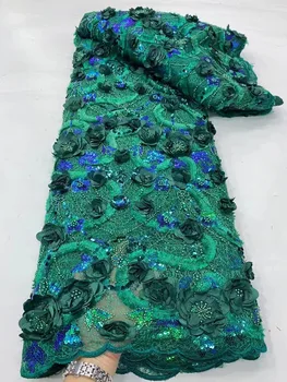 Vysoká Kvalita Afriky Nigérijský 3D Nášivka Čipky Kvet Textílie Na Svadby S Flitrami Ženícha Výšivky francúzskej Čipky a Tylu Tkaniny