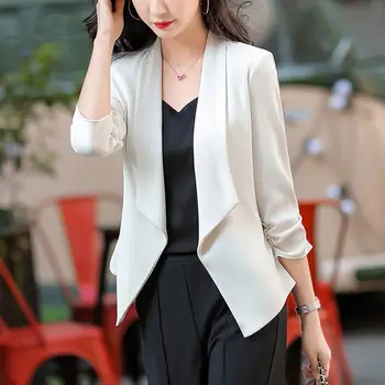 Vysoká kvalita malé sako pre ženy s štvrtiny rukávy na jar a v lete kórejský malé ružové sako pre ženy