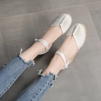 Ženy Sandále Nové Vonkajšie Bežné Topánky na Ponuku Ukázal Prst Pracky Popruhu Plátna 5CM Kliny pohodlie dámske Topánky Béžová
