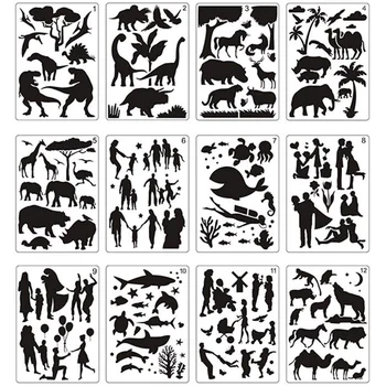 12Pcs Mandala Maľovanie Šablón Ideálny Zvierat, Kreslenie Blany Duté Rada Pre DIY Maliarske Umenie