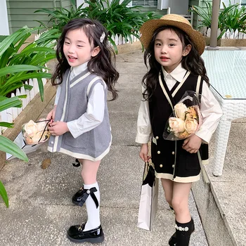 2023 Jeseň Dievčatá kórejská Verzia Detí v Škole Štýl Tielko Pletené Vest Mimo Vlna Vest detské Oblečenie