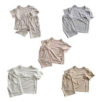 2024 Nové Baby Oblek Letné Oblečenie Set 2 ks Krátke Rukáv Tričko a Šortky Farbou Batoľa T-Shirt & Spodky Domov
