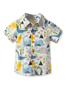 2024 Nové Módne Chlapčenské-krátke rukávy tričko Lete nové kreslené vytlačené dinosaura tričko bavlna detí-krátke rukávy tričko
