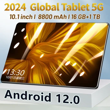 2024 Tablet Android 12.0 Zbrusu Nový 16GB RAM 1 TB ROM Tablet 16MP 32MP 10.1 palcový 8800mAh 10Core WIFI, Bluetooth, Sieť Tablet