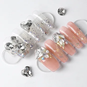 3D White Flatback Diamantové Šperky, Zirkón Nail Art Kamienkami Manikúru, Ozdoby Nové Srdce, Kvapky Vody Štvorce Veľké Tvary