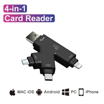 4 V 1 Čítačka Kariet Usb-C Micro USB, MicroSD Adaptér pre Android, Ipad/iphone 7plus 6s5s MacBook OTG TF SD Reader Typ C