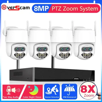 4CH 4K Wifi PTZ IP Kamera Systém Nastaviť 8X Zoom, Duálny Objektív Bezdrôtový Dohľadom kamerového Systému, s 8MP 8CH WiFi NVR Bezpečnostný Systém