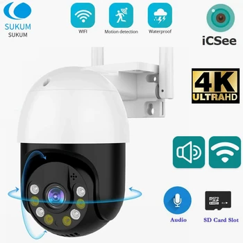 4K ICSee Vonkajšia IP Kamera WIFI Bezdrôtové pripojenie CCTV Smart Home Farebné Nočné Videnie Humen Detekcie 8MP Bezpečnostné IP Kamera