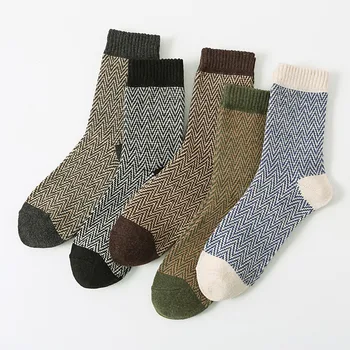 5 Párov/Veľa Mužov Hrubé Vlnené Ponožky Jeseň A v Zime Kvalitné Japonské Vintage Pruhy Teplé, Pohodlné Mäkké Ponožky EÚ 38-44