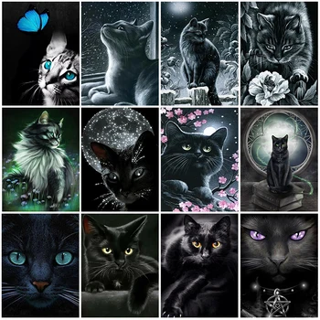5D DIY Diamond Maľby Zvierat, Čierna Mačka, Výšivky Mozaikové Obrázky Plný Vrták Cross Stitch Súpravou, Obývacia Izba Dekor Darček k Narodeninám