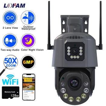 6MP Wifi Fotoaparát, Dual Objektívom PTZ 50X Zoom obojsmerné Audio Farebné Nočné Videnie Vonkajšie Nepremokavé CCTV Bezdrôtové IP Kamery