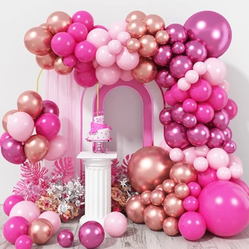 92Pcs Hot Pink Oranžová Metalíza Purple Rose Gold Latexový Balón Garland Arch Súprava pre Dievčatá, Ženy, Narodeniny Dieťa Sprcha Party Decor