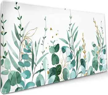 Akvarel Zlato Zelená Podložka Pod Myš 35.4X15.7Inch XXL Umenie Rastliny Leaf Kvetinový Tlač Plný Stôl Mousepad Rozšírené Veľké protišmykové Gumy