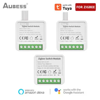 Aubess Tuya Wifi / Zigbee Mini Smart Switch 2/3/4 Gang Podpora 2-spôsob Ovládania Pomocou Inteligentného Života Alexa Domovská stránka Google Yandex Alice