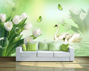 Beibehang Vlastnú tapetu domáce dekorácie pozadí čerstvé módne swan tulipán 3D TV joj nástennú maľbu 3d tapety na stenu