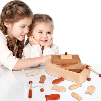 Detské drevené hračky magnetické rybárske bloky vzdelávacie hračky roztomilý malý drevený ryby osvietenie mozgu hračky