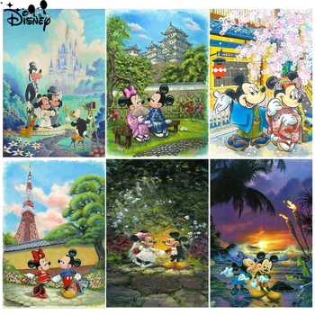 Disney Mickey Minnie Diamond Maľby Plné Námestie Kolo Cartoon Sladké Šťastný Okamih, Výšivky Mozaiky Domova Darček