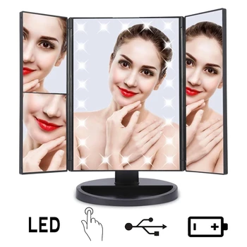 Dotykový Displej Tabuľka make-up Zrkadlá, Sklopné Zrkadlo na líčenie S 22 LED Svetlá 1/2/3X Zväčšovacie 180° Otáčania Nastaviteľný Stmievač