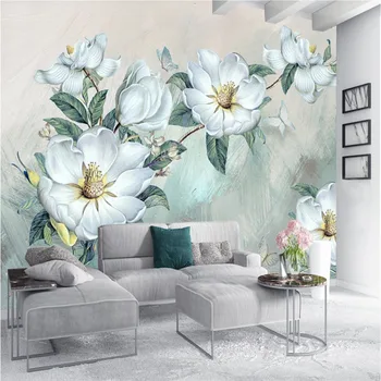 Európska Minimalistický Ručne maľované Troch-dimenzionální Kvetinové Steny Papier 3D Obývacej Izby, Spálne, Gauč Stenu Decor nástennú maľbu, Tapety 3D